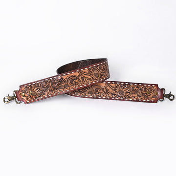 48 In American Darling Gorgeous Floral Hand Carved Genuine Leather Bag Strap With Flower Hand Tooled Design Brown Adbt147F